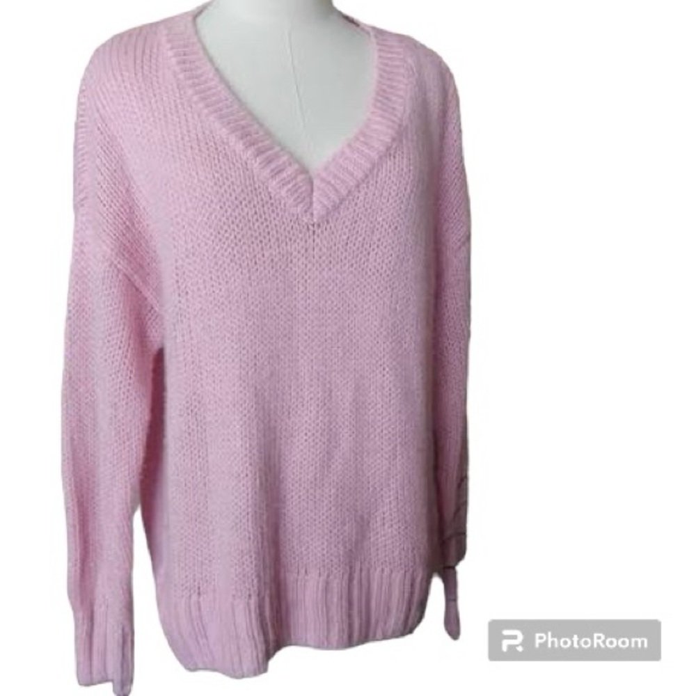EUC Victoria Secrets PINK Cable Knit V Neck Loose Fit Sweater Size XS/S - Picture 1 of 5